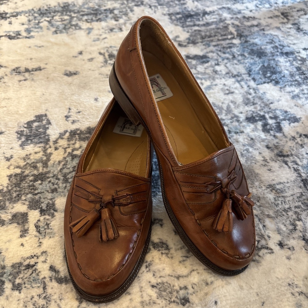Cable & Co Loafers Shoes Sz 7.5 D Brown Kilt Tassels Made Italy